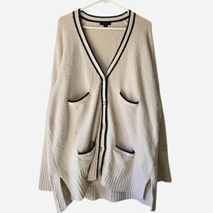J Crew Relaxed Boucle Cardigan Sweater in Ivory and Navy Size M/L